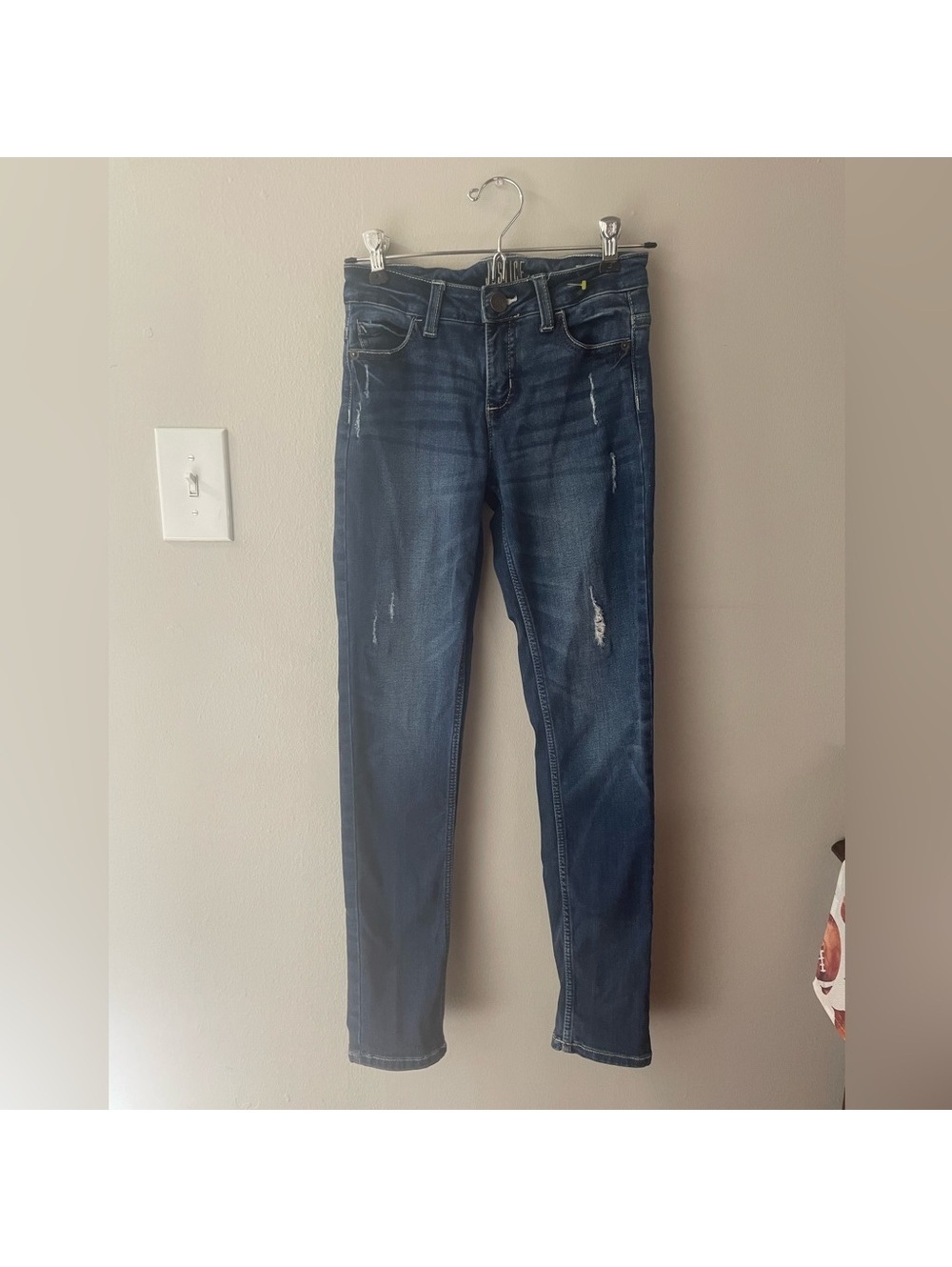 Girls Justice 12 Slim Super Skinny Mid Rise Dark Blue Jeans Tote10